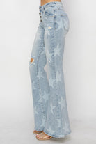 RISEN Mid Rise Button Fly Start Print Flare Jeans-Krush Kandy, Women's Online Fashion Boutique Located in Phoenix, Arizona (Scottsdale Area)