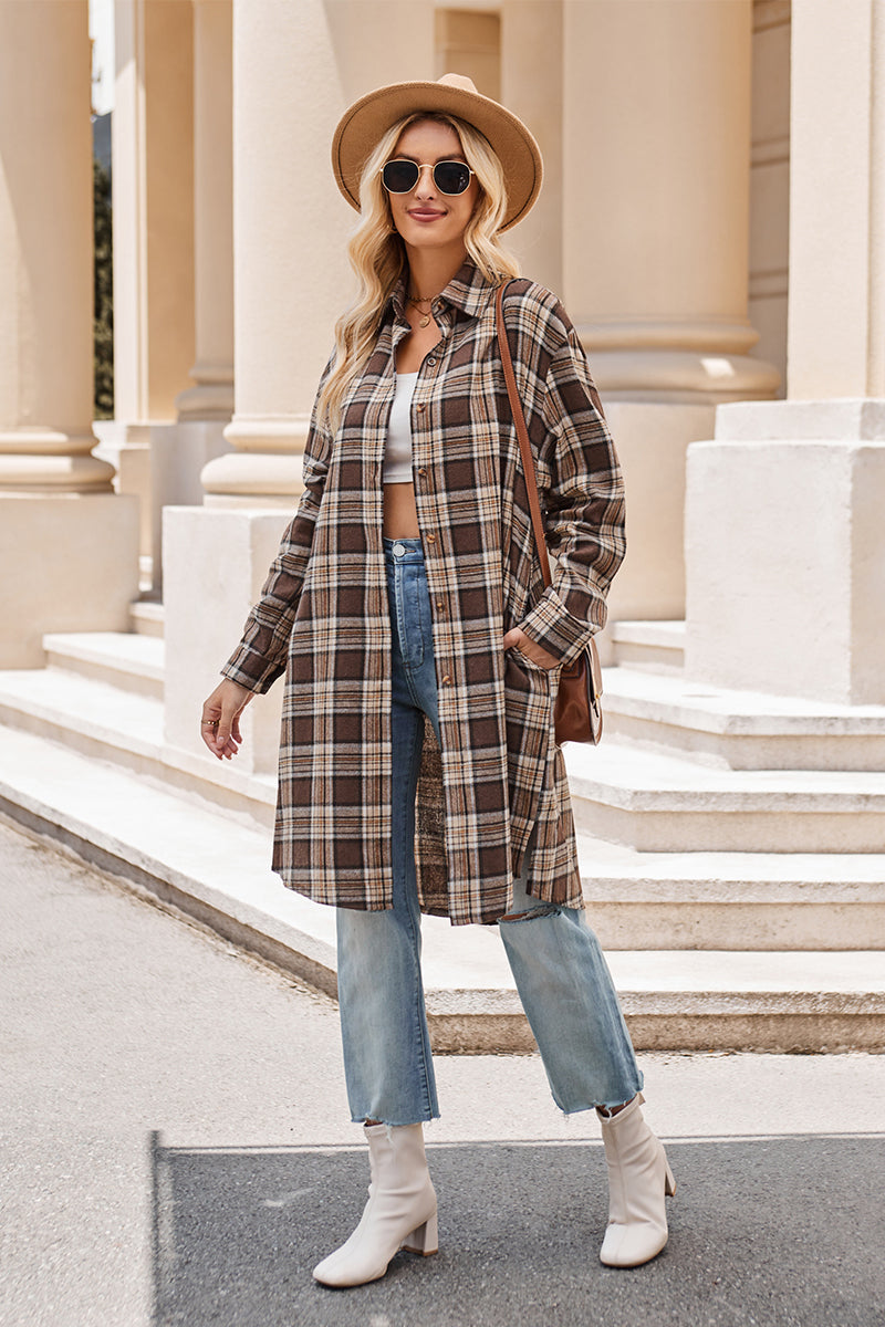 Mandy Plaid Collared Neck Long Sleeve Coat-Long Sleeve Tops-Krush Kandy, Women's Online Fashion Boutique Located in Phoenix, Arizona (Scottsdale Area)