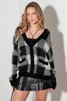 Mustard Seed V-Neck Checkered Cardigan with Pockets-Krush Kandy, Women's Online Fashion Boutique Located in Phoenix, Arizona (Scottsdale Area)