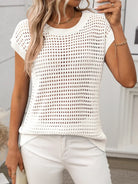 Openwork Round Neck Short Sleeve Knit Cover Up-Krush Kandy, Women's Online Fashion Boutique Located in Phoenix, Arizona (Scottsdale Area)