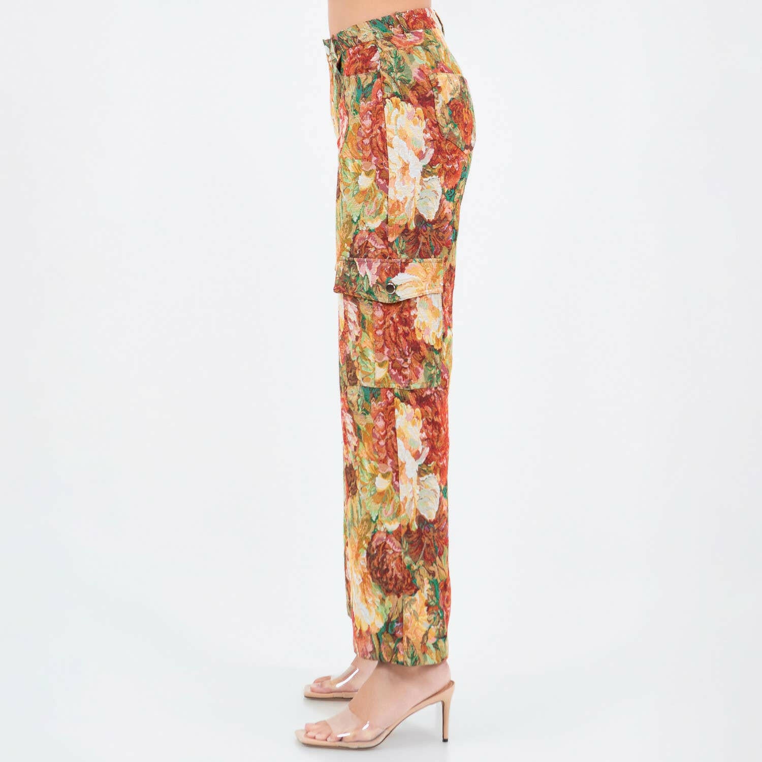 Garden Glam Jacquard Cargo Pants-Denim-Krush Kandy, Women's Online Fashion Boutique Located in Phoenix, Arizona (Scottsdale Area)
