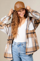 Drawstring Plaid Dropped Shoulder Hooded Shacket-Krush Kandy, Women's Online Fashion Boutique Located in Phoenix, Arizona (Scottsdale Area)