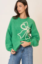 Soft Brushed Embroidered Bow Knit Sweater-Sweaters-Krush Kandy, Women's Online Fashion Boutique Located in Phoenix, Arizona (Scottsdale Area)
