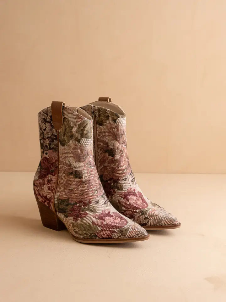 The Karina | Mauve Tapestry Bootie-Boots-Krush Kandy, Women's Online Fashion Boutique Located in Phoenix, Arizona (Scottsdale Area)