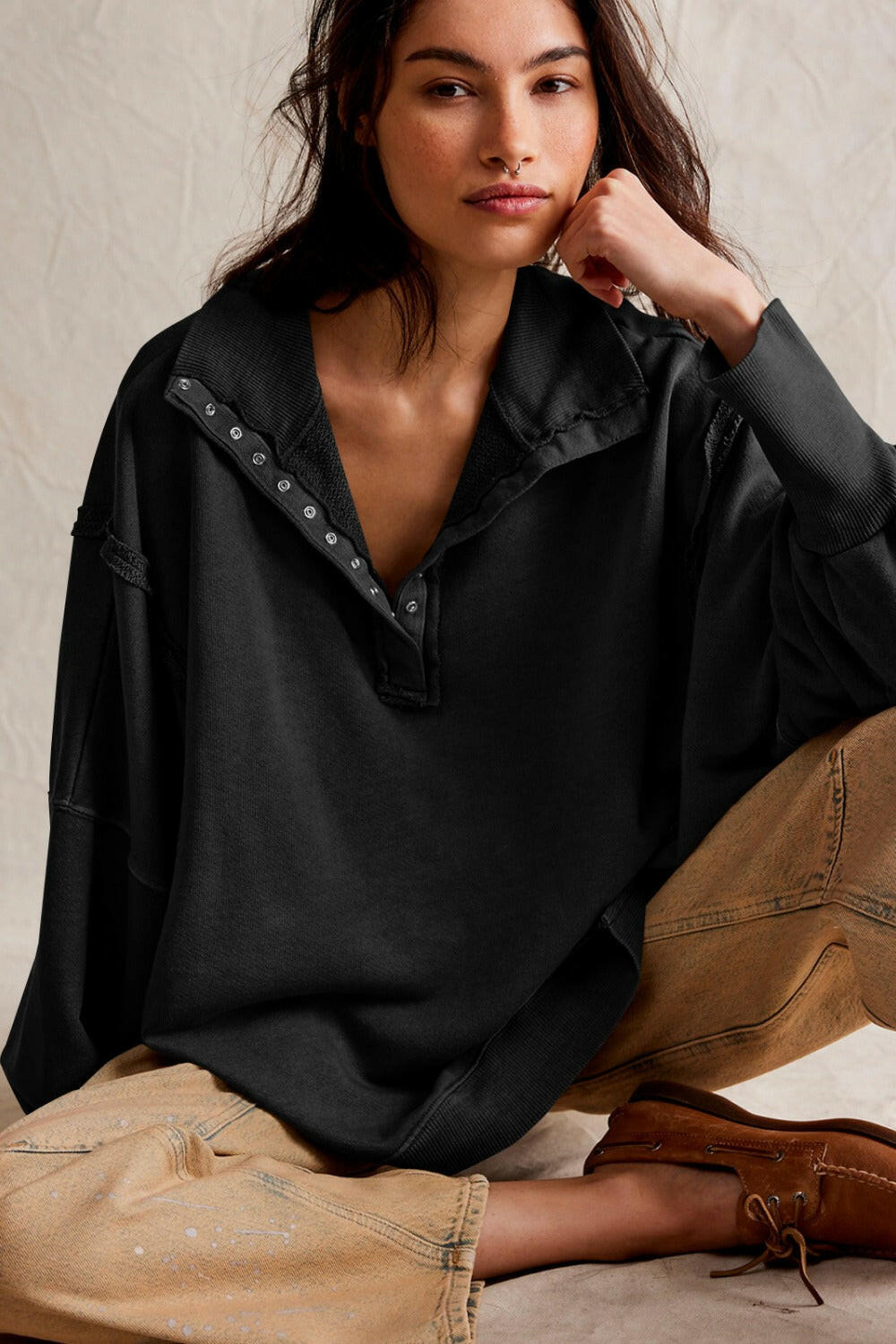 Exposed Seam Side Slit Long Sleeve Sweatshirt-Krush Kandy, Women's Online Fashion Boutique Located in Phoenix, Arizona (Scottsdale Area)