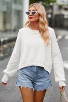 Round Neck Drop Shoulder Long Sleeve Sweater-Krush Kandy, Women's Online Fashion Boutique Located in Phoenix, Arizona (Scottsdale Area)