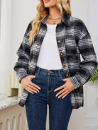 Plaid Button Up Long Sleeve Shacket-Jacket-Krush Kandy, Women's Online Fashion Boutique Located in Phoenix, Arizona (Scottsdale Area)
