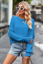 Round Neck Drop Shoulder Long Sleeve Sweater-Krush Kandy, Women's Online Fashion Boutique Located in Phoenix, Arizona (Scottsdale Area)