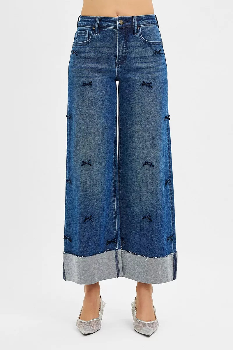RISEN High Rise Crop Wide Leg Ribbon Detail Jeans-Jeans-Krush Kandy, Women's Online Fashion Boutique Located in Phoenix, Arizona (Scottsdale Area)