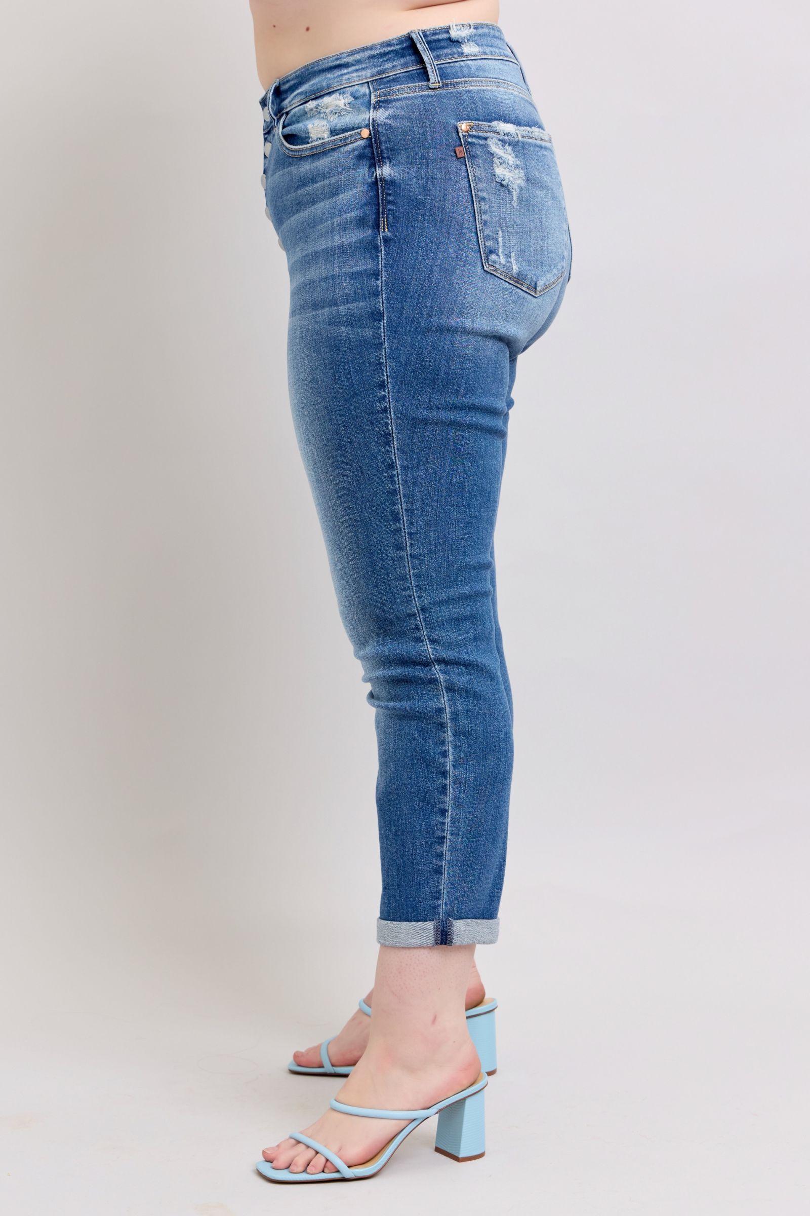 Chic Edge Button Fly Distressed Jeans-Krush Kandy, Women's Online Fashion Boutique Located in Phoenix, Arizona (Scottsdale Area)