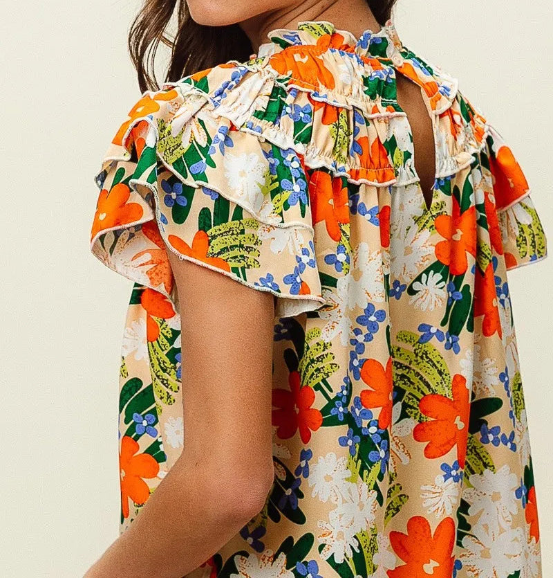 BiBi Multi Color Floral Print Woven Top-Tops-Krush Kandy, Women's Online Fashion Boutique Located in Phoenix, Arizona (Scottsdale Area)