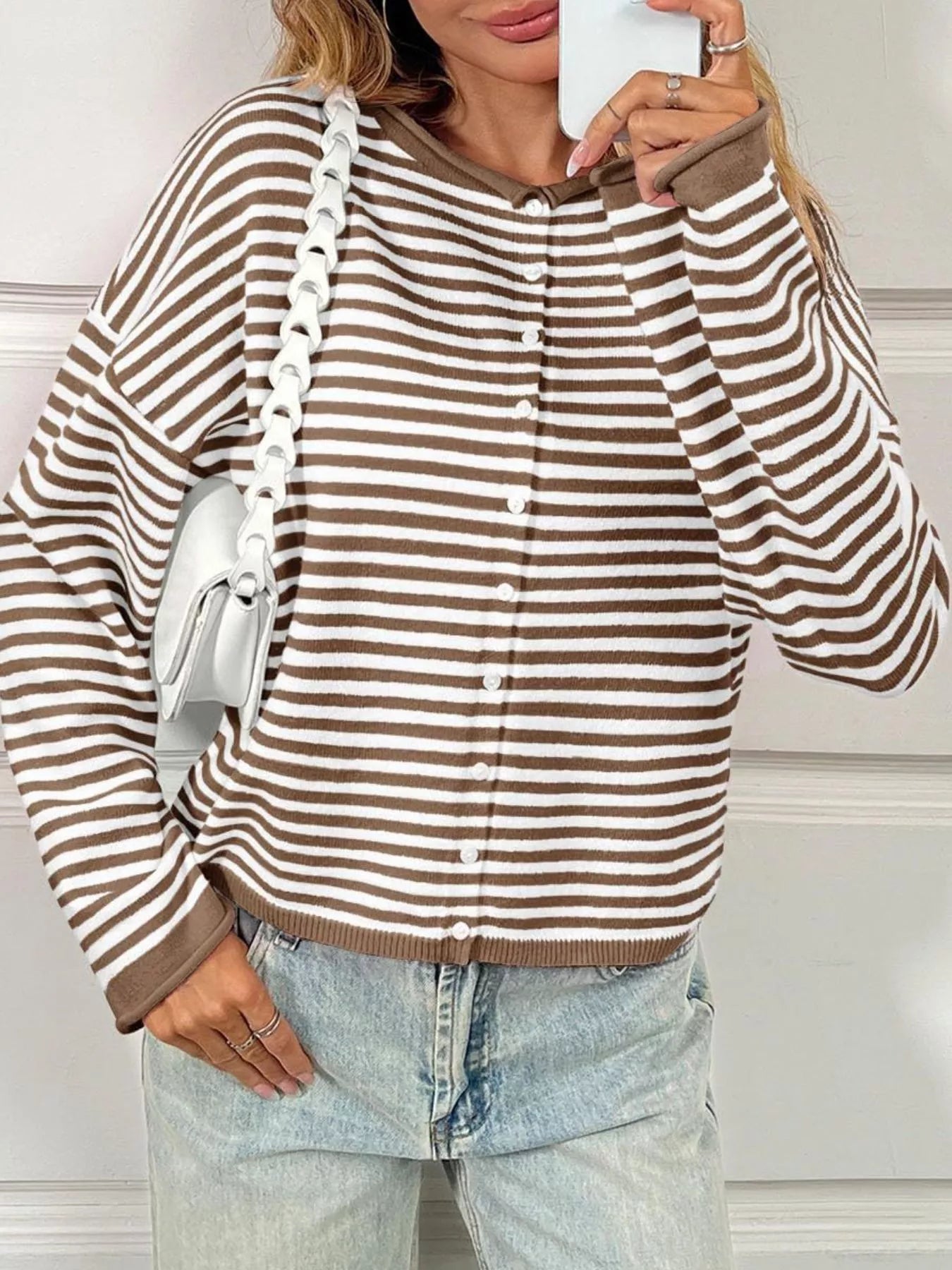 Striped Button-Up Cardigan-Sweaters-Krush Kandy, Women's Online Fashion Boutique Located in Phoenix, Arizona (Scottsdale Area)