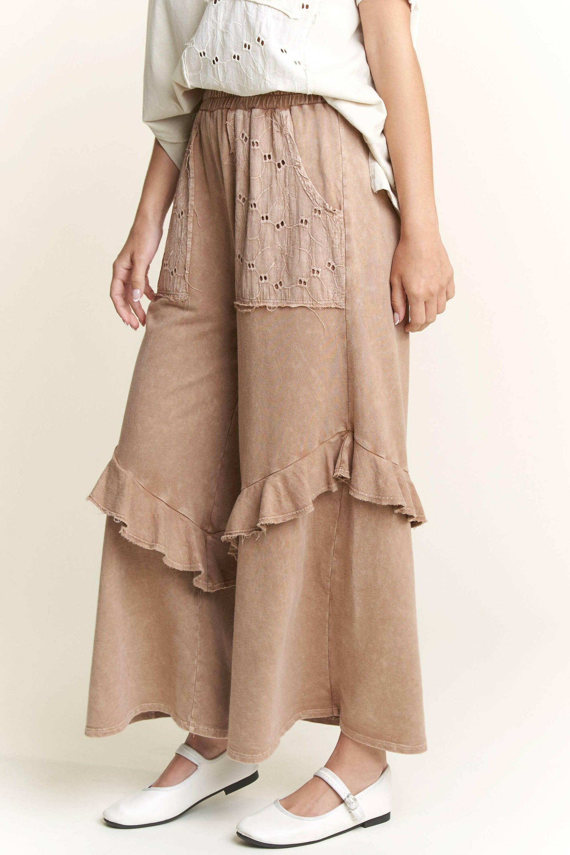 J.HER Mineral Wash Eyelet Pocket Ruffle Pants-Krush Kandy, Women's Online Fashion Boutique Located in Phoenix, Arizona (Scottsdale Area)