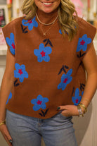 Chestnut Floral Knit Sleeveless Top-Tops-Krush Kandy, Women's Online Fashion Boutique Located in Phoenix, Arizona (Scottsdale Area)