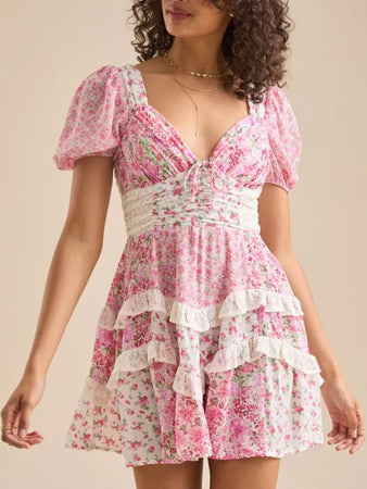 Floral Puff Sleeve Tiered Mini Dress – Krush Kandy