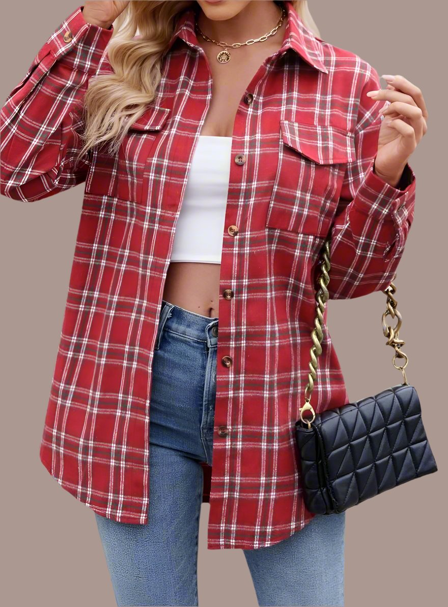 Mandy Plaid Button Up Long Sleeve Shirt-Long Sleeve Tops-Krush Kandy, Women's Online Fashion Boutique Located in Phoenix, Arizona (Scottsdale Area)