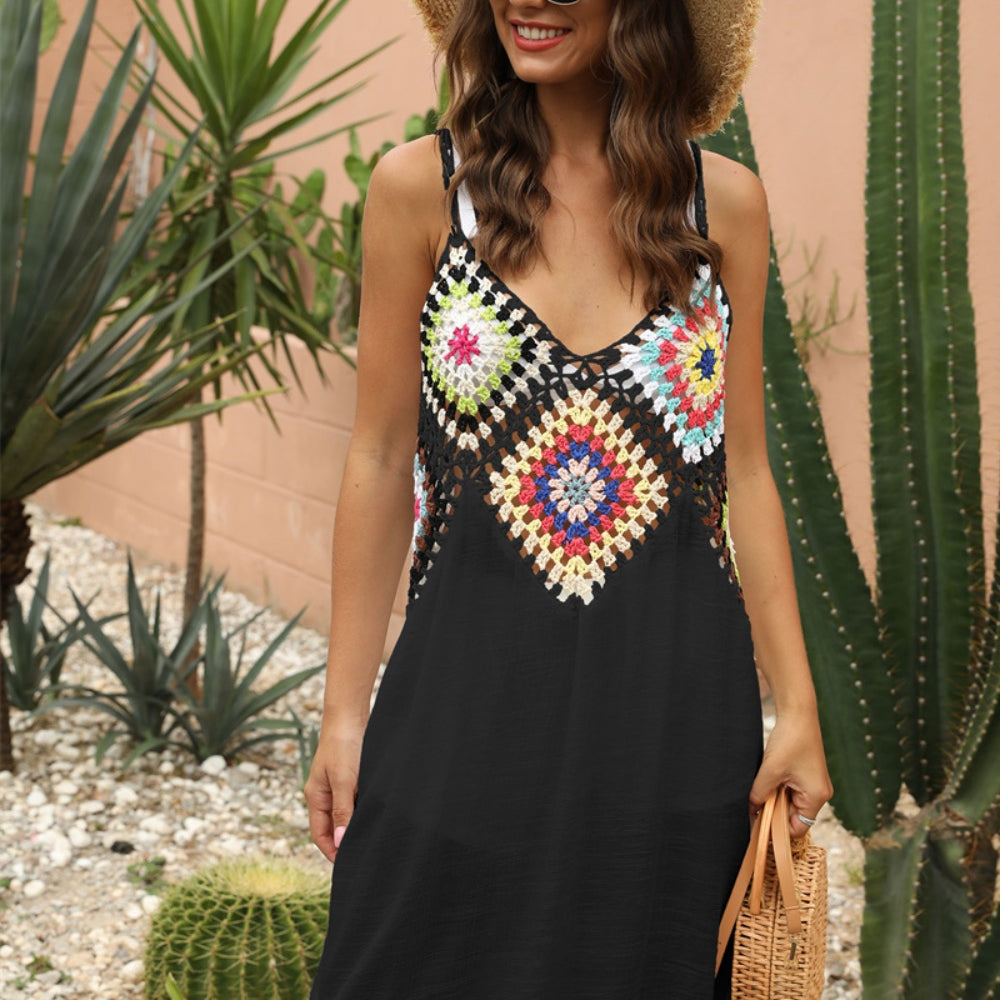 Geometric V-Neck Spaghetti Strap Cover Up Dress-Krush Kandy, Women's Online Fashion Boutique Located in Phoenix, Arizona (Scottsdale Area)