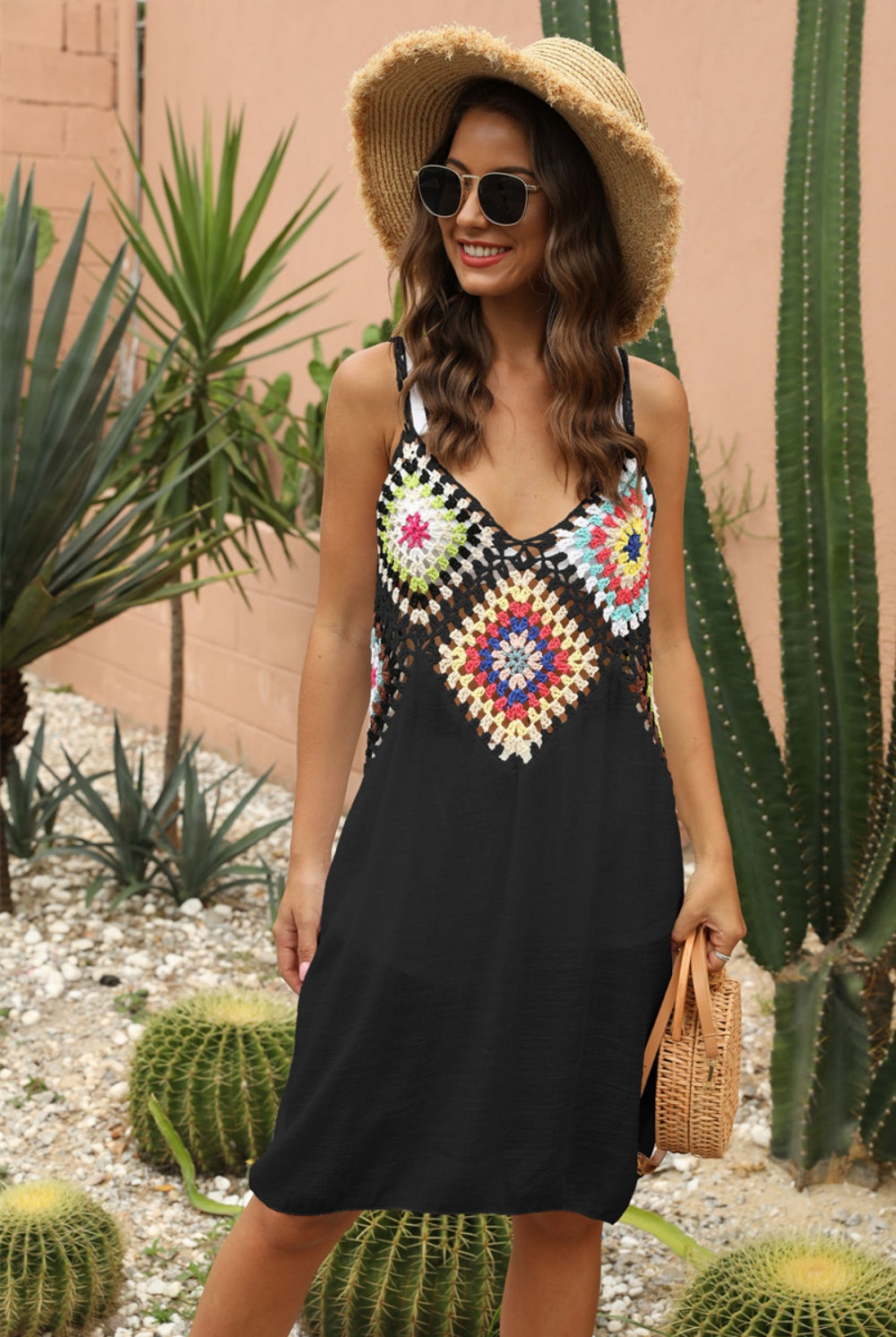 Geometric V-Neck Spaghetti Strap Cover Up Dress-Dresses-Krush Kandy, Women's Online Fashion Boutique Located in Phoenix, Arizona (Scottsdale Area)