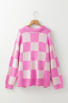Bubblegum Check Henley Sweater-Sweaters-Krush Kandy, Women's Online Fashion Boutique Located in Phoenix, Arizona (Scottsdale Area)