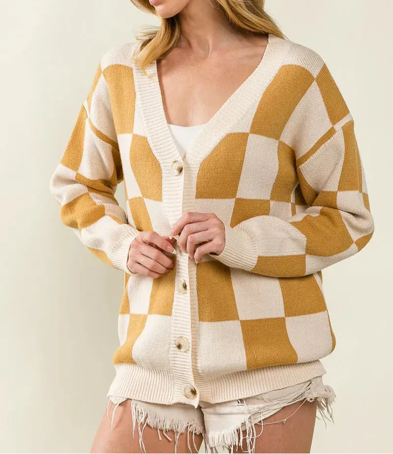BiBi Checked V-neck Cardigan-Tops-Krush Kandy, Women's Online Fashion Boutique Located in Phoenix, Arizona (Scottsdale Area)