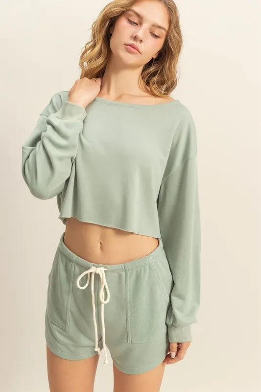 HYFVE Boat Neck Long Sleeve Cropped Top-Tops-Krush Kandy, Women's Online Fashion Boutique Located in Phoenix, Arizona (Scottsdale Area)