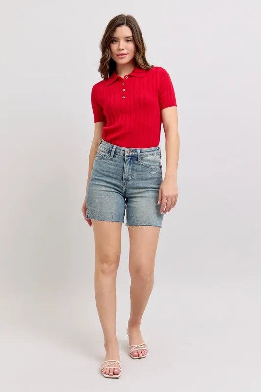 Judy Blue Full Size High Waist Vintage Wash Side Slit Denim Shorts Plus Size-Denim-Krush Kandy, Women's Online Fashion Boutique Located in Phoenix, Arizona (Scottsdale Area)