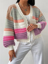 Rainbow Striped Cropped Cardigan with Balloon Sleeves-Cardigan-Krush Kandy, Women's Online Fashion Boutique Located in Phoenix, Arizona (Scottsdale Area)