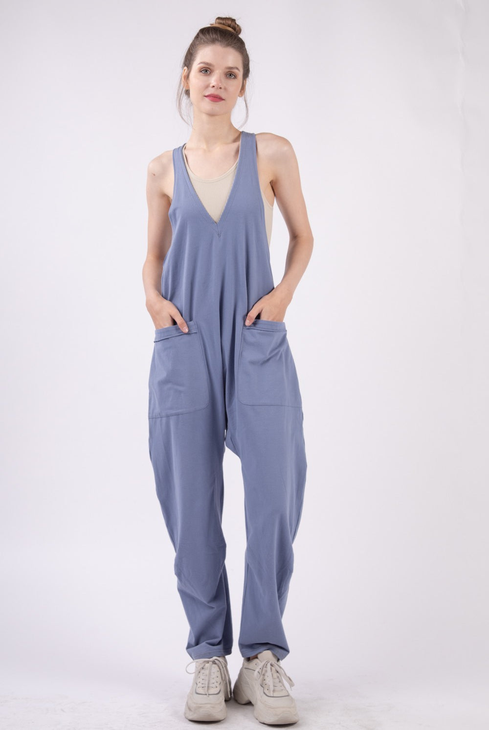 VERY J Plunge Sleeveless Jumpsuit with Pockets-Krush Kandy, Women's Online Fashion Boutique Located in Phoenix, Arizona (Scottsdale Area)