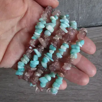 Strawberry Quartz Amazonite Chip Bracelet-Chain Bracelets-Krush Kandy, Women's Online Fashion Boutique Located in Phoenix, Arizona (Scottsdale Area)