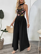 Floral Embroidered Halter Neck Pleated Jumpsuit-Jumpsuits & Rompers-Krush Kandy, Women's Online Fashion Boutique Located in Phoenix, Arizona (Scottsdale Area)
