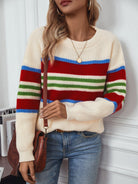 Contrast Stripes Round Neck Long Sleeve Sweater-Krush Kandy, Women's Online Fashion Boutique Located in Phoenix, Arizona (Scottsdale Area)