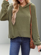 Double Take Textured Kangaroo Pocket Long Sleeve Hoodie-Krush Kandy, Women's Online Fashion Boutique Located in Phoenix, Arizona (Scottsdale Area)