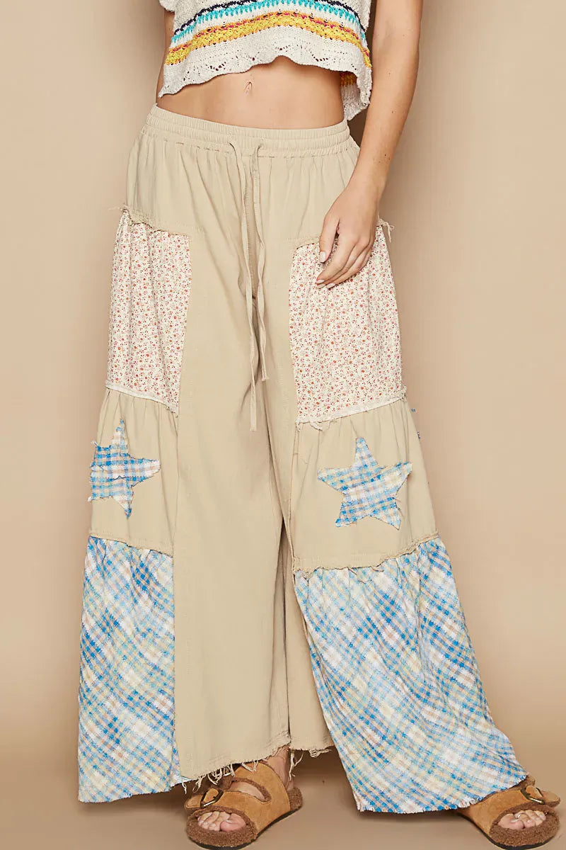 POL Drawstring Star Patch Contrast Wide Leg Pants-Krush Kandy, Women's Online Fashion Boutique Located in Phoenix, Arizona (Scottsdale Area)