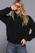 Long Sleeve Lapel Collar Soft Felt Bomber Jacket-Jackets-Krush Kandy, Women's Online Fashion Boutique Located in Phoenix, Arizona (Scottsdale Area)