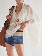 Lace V-Neck Ruffle Long Sleeve Cover-Up-Blouses-Krush Kandy, Women's Online Fashion Boutique Located in Phoenix, Arizona (Scottsdale Area)