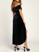 Off-Shoulder Wrap Dress with Side Slit-Dresses-Krush Kandy, Women's Online Fashion Boutique Located in Phoenix, Arizona (Scottsdale Area)