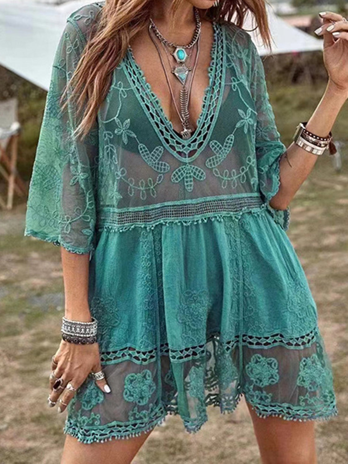 Lace Detail Plunge Cover-Up Dress-Krush Kandy, Women's Online Fashion Boutique Located in Phoenix, Arizona (Scottsdale Area)