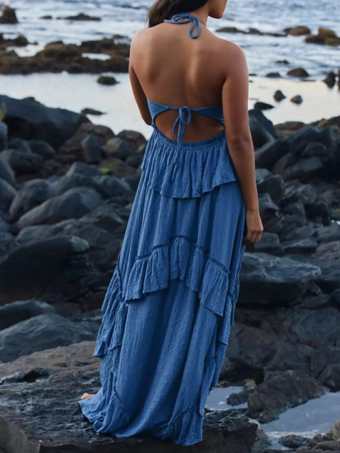 Ruffled Halter Neck Maxi Dress-Dresses-Krush Kandy, Women's Online Fashion Boutique Located in Phoenix, Arizona (Scottsdale Area)
