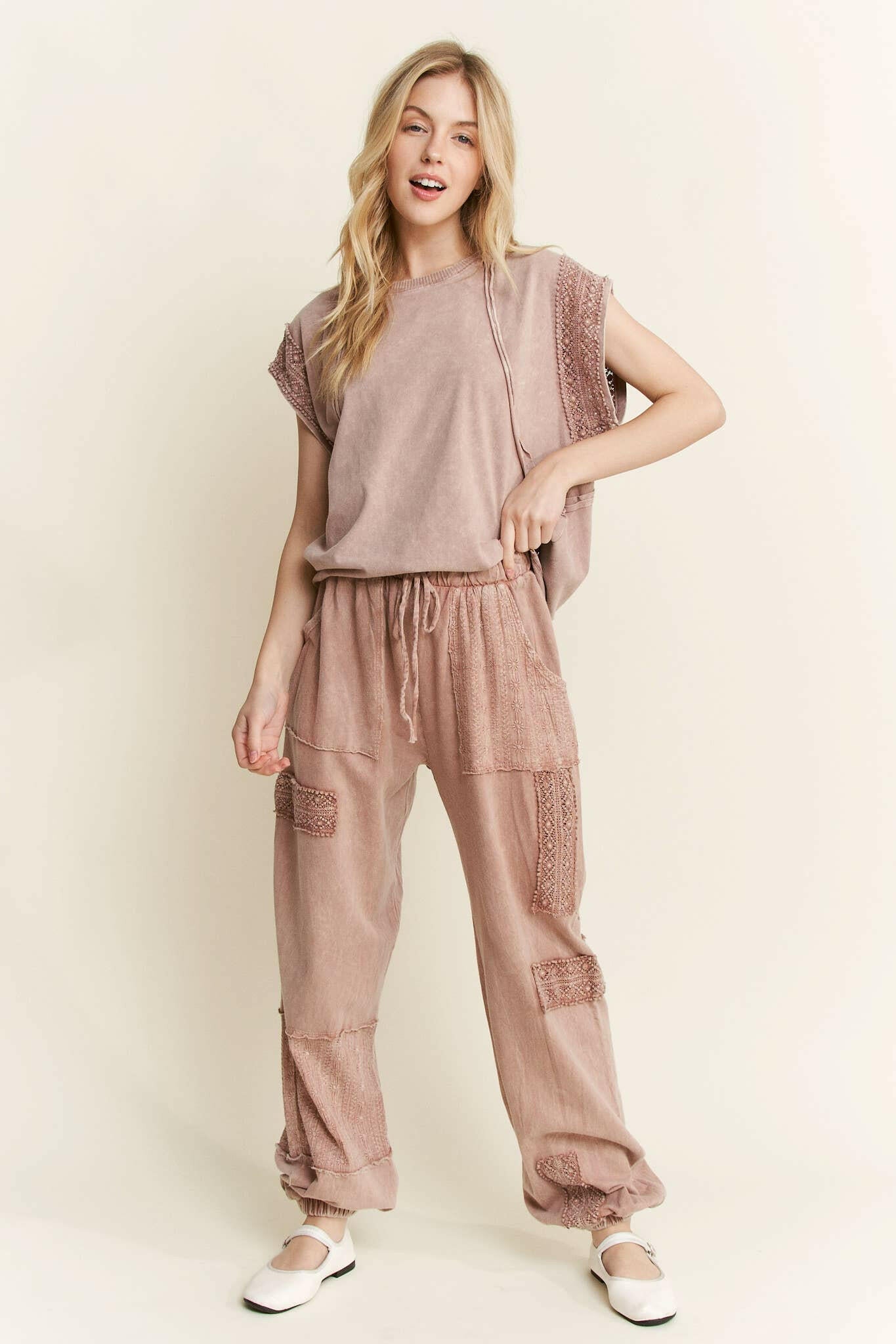 MineralWash Eyelet detailed Boho Joggers-Krush Kandy, Women's Online Fashion Boutique Located in Phoenix, Arizona (Scottsdale Area)