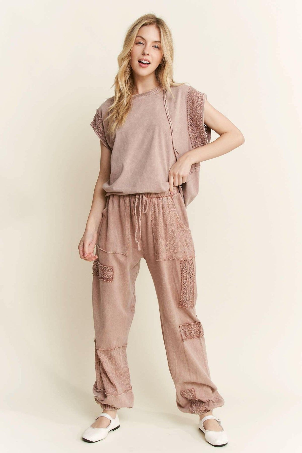 MineralWash Eyelet detailed Boho Joggers-Krush Kandy, Women's Online Fashion Boutique Located in Phoenix, Arizona (Scottsdale Area)
