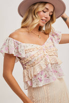 Floral Print Ruffle Lace Trimmed Sweetheart Neck Top-Tops-Krush Kandy, Women's Online Fashion Boutique Located in Phoenix, Arizona (Scottsdale Area)