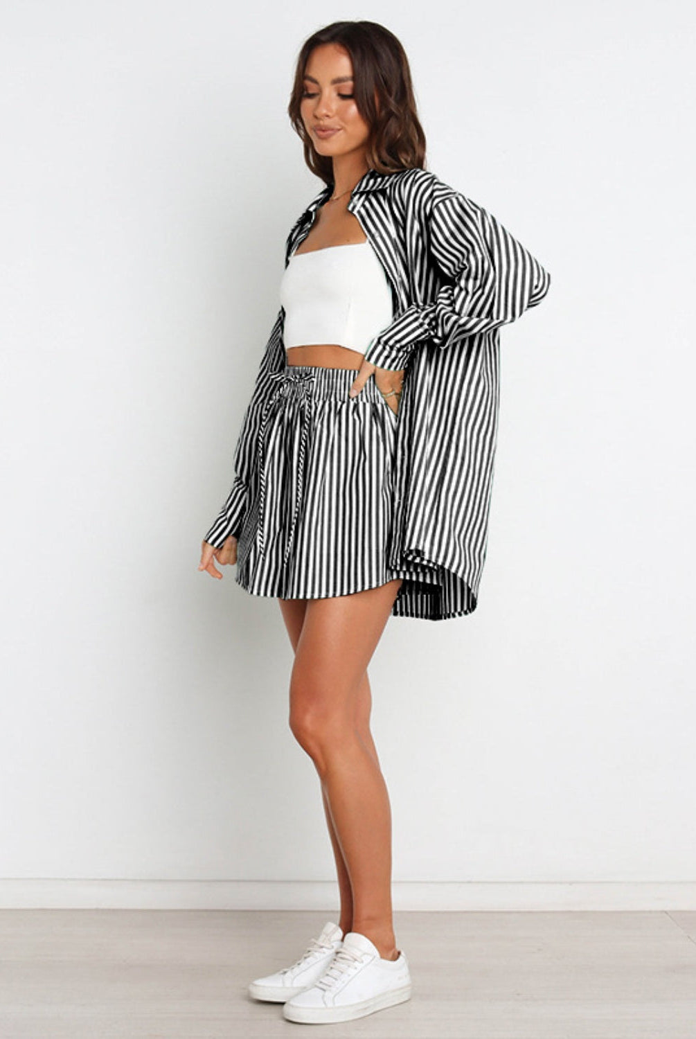 Bon Voyage Striped Button Down Top & Shorts Set-2 Piece Outfit Sets-Krush Kandy, Women's Online Fashion Boutique Located in Phoenix, Arizona (Scottsdale Area)