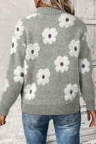 Flower Half Zip Long Sleeve Sweater-Sweaters-Krush Kandy, Women's Online Fashion Boutique Located in Phoenix, Arizona (Scottsdale Area)