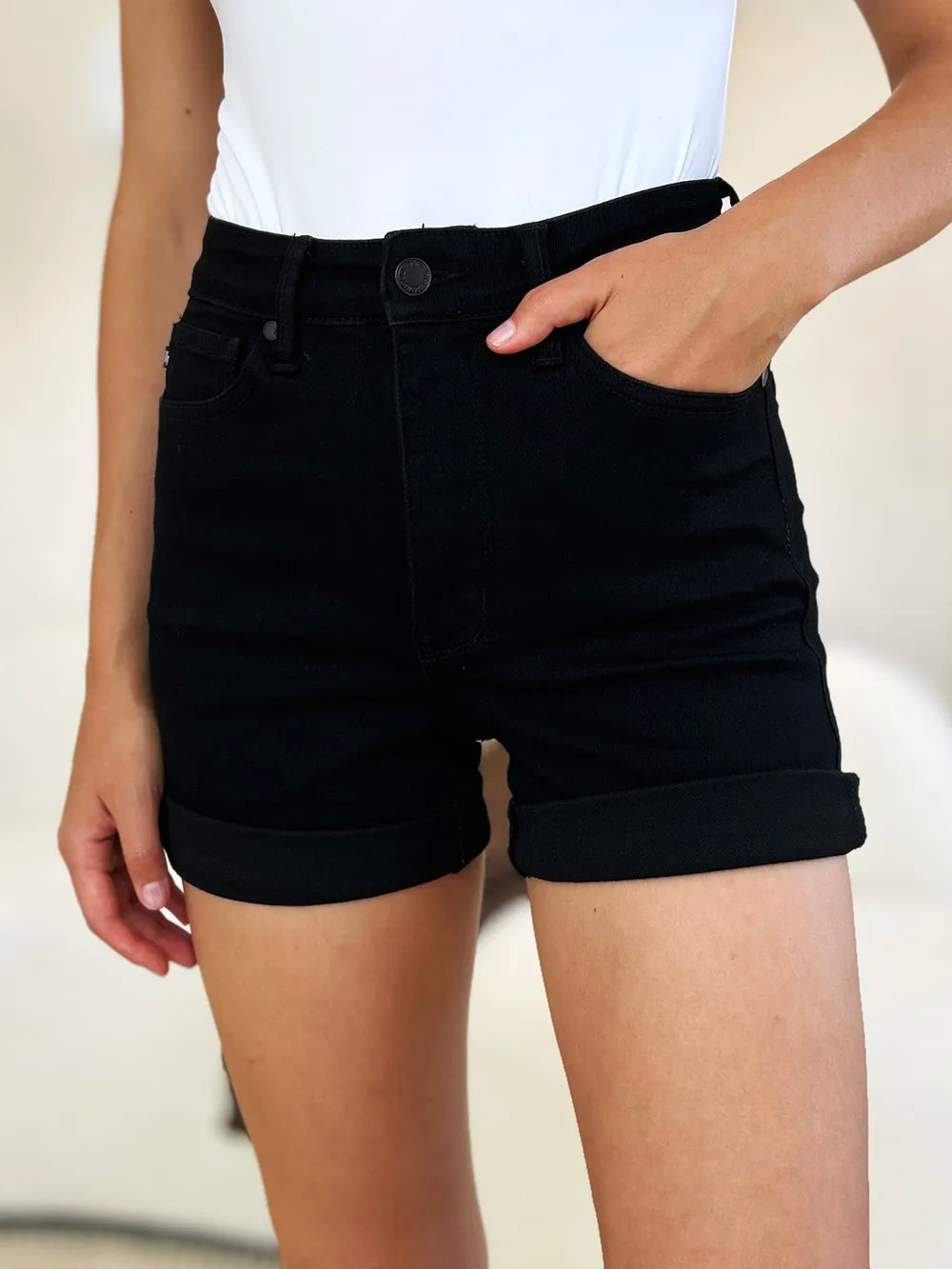 Judy Blue Full Size High Waist Tummy Control Cuffed Denim Shorts-Krush Kandy, Women's Online Fashion Boutique Located in Phoenix, Arizona (Scottsdale Area)