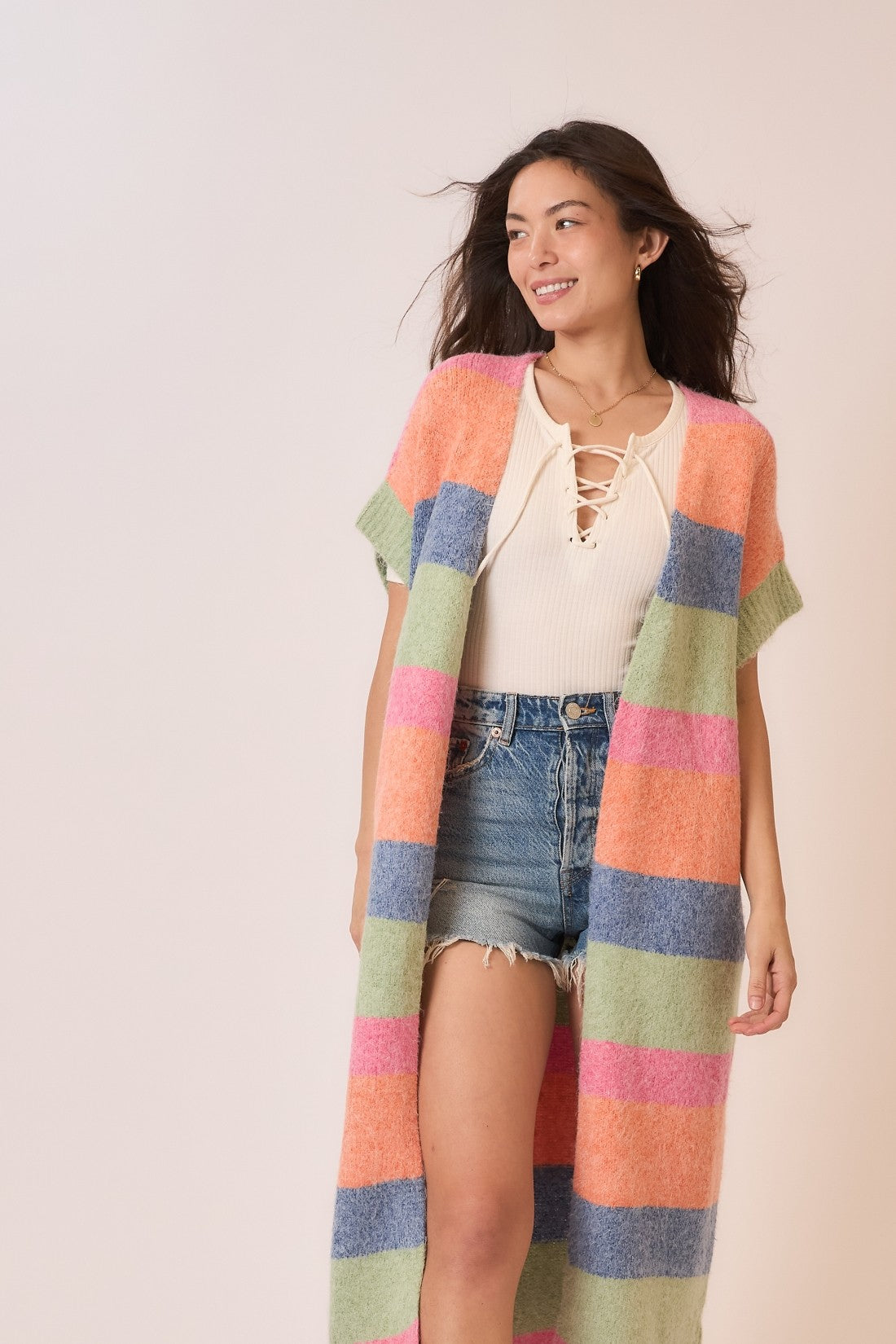 Color Block Sleeveless Knit Long Cardigan-Cardigans-Krush Kandy, Women's Online Fashion Boutique Located in Phoenix, Arizona (Scottsdale Area)