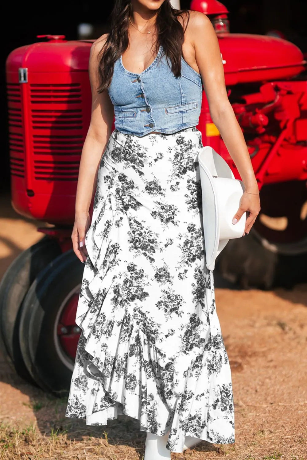Boho Floral High Waist Ruffle Split Maxi Skirt-Skirts-Krush Kandy, Women's Online Fashion Boutique Located in Phoenix, Arizona (Scottsdale Area)