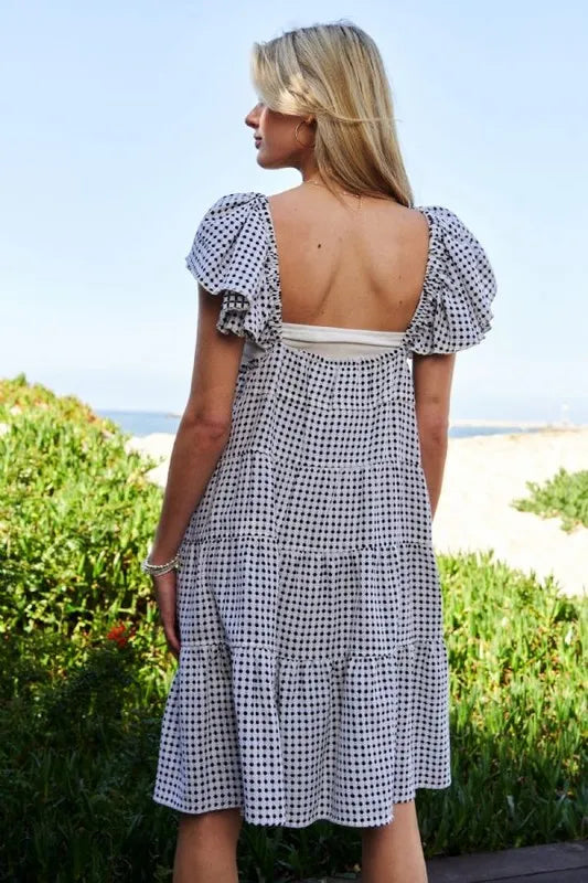 Davi & Dani Jacquard V-Neck Flutter Cap Sleeve Tiered Dress-Dresses-Krush Kandy, Women's Online Fashion Boutique Located in Phoenix, Arizona (Scottsdale Area)