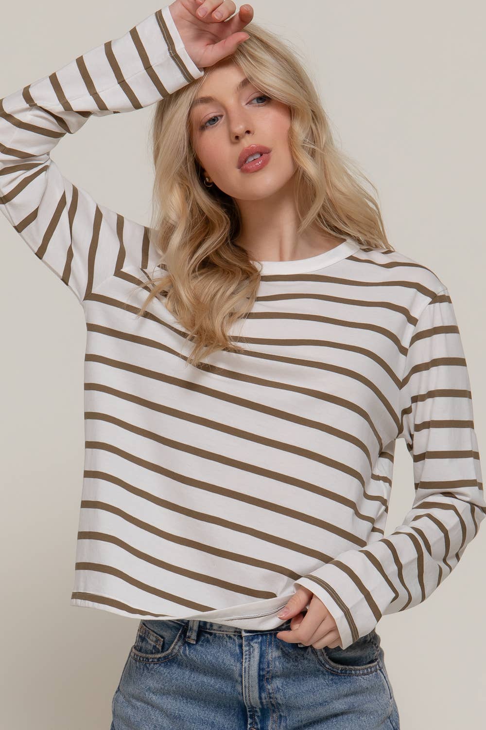 Long Sleeve Round Neck Stripe Tee-Long Sleeve Tops-Krush Kandy, Women's Online Fashion Boutique Located in Phoenix, Arizona (Scottsdale Area)