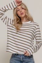 Long Sleeve Round Neck Stripe Tee-Long Sleeve Tops-Krush Kandy, Women's Online Fashion Boutique Located in Phoenix, Arizona (Scottsdale Area)