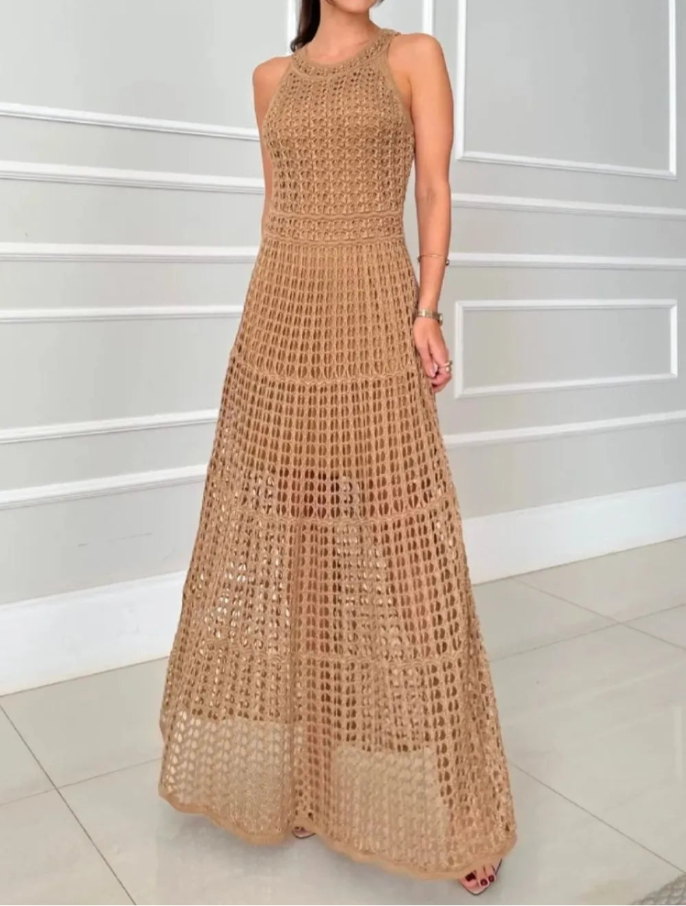 Hollowed-Out Sleeveless Maxi Dress-Dresses-Krush Kandy, Women's Online Fashion Boutique Located in Phoenix, Arizona (Scottsdale Area)